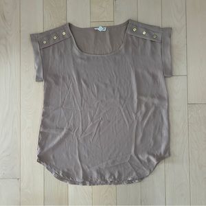 Taupe Dressy Shirt with Gold Buttons